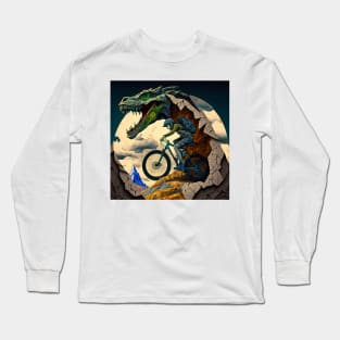 Interesting abstract cartoon mountain biker riding with a dinosaur? Long Sleeve T-Shirt